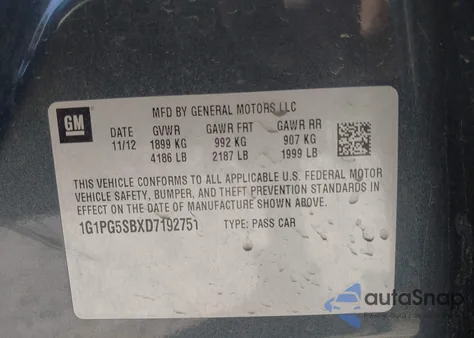 2013 Chevrolet Cruze Ltz из США, поврежденный, VIN 1G1PG5SBXD7192751